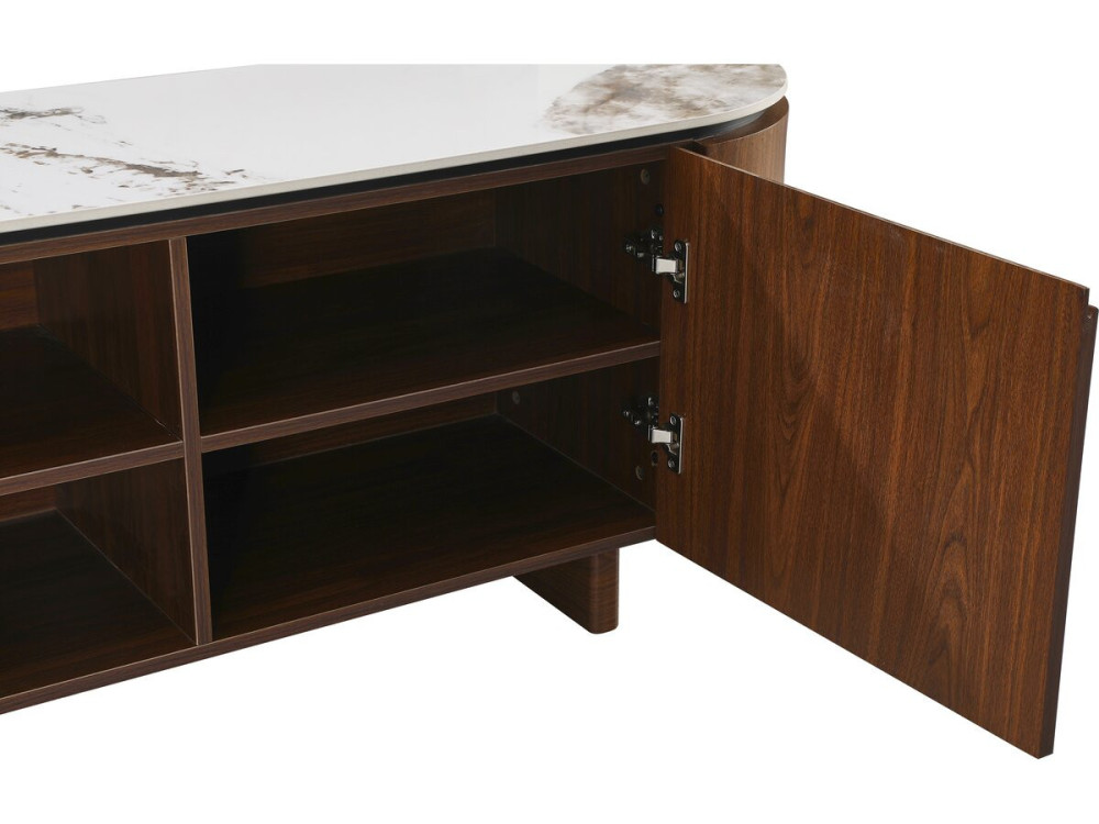 Meuble TV en bois avec plateau en céramique "Stonea" - 200 x 40 x 55 cm - Marron