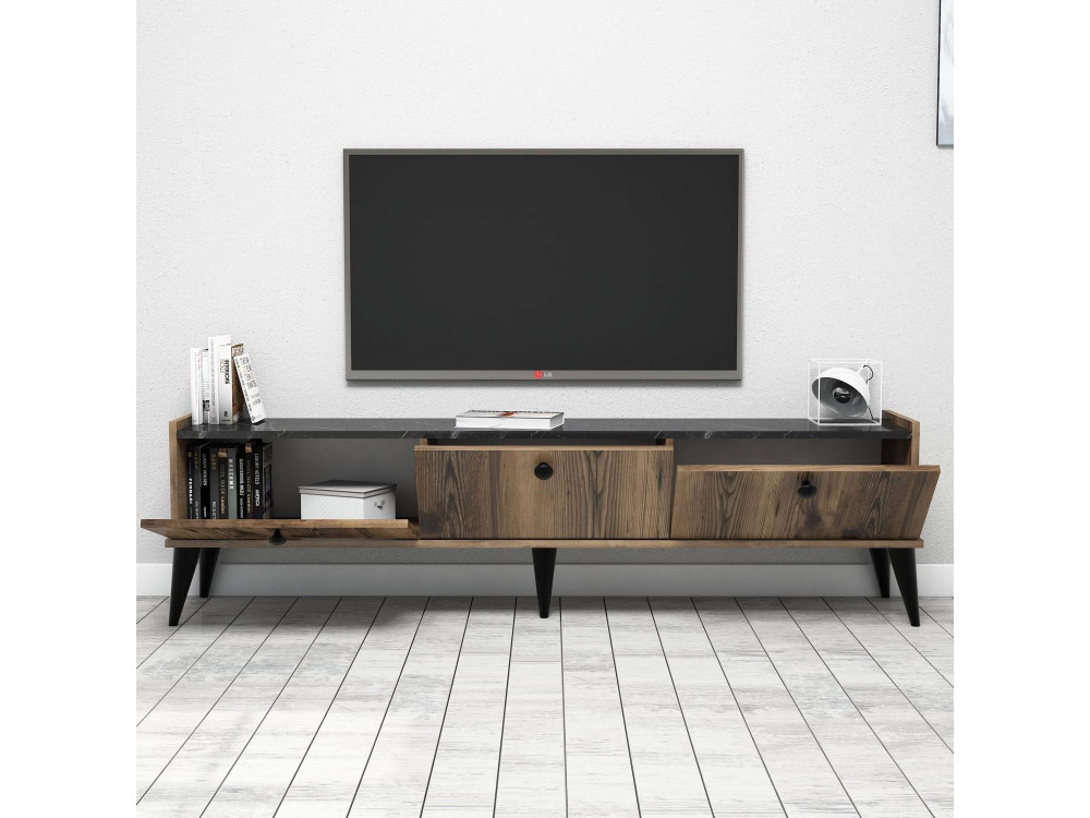 Meuble TV en bois "Lidya" - 180 x 35 x 49 cm - Marron