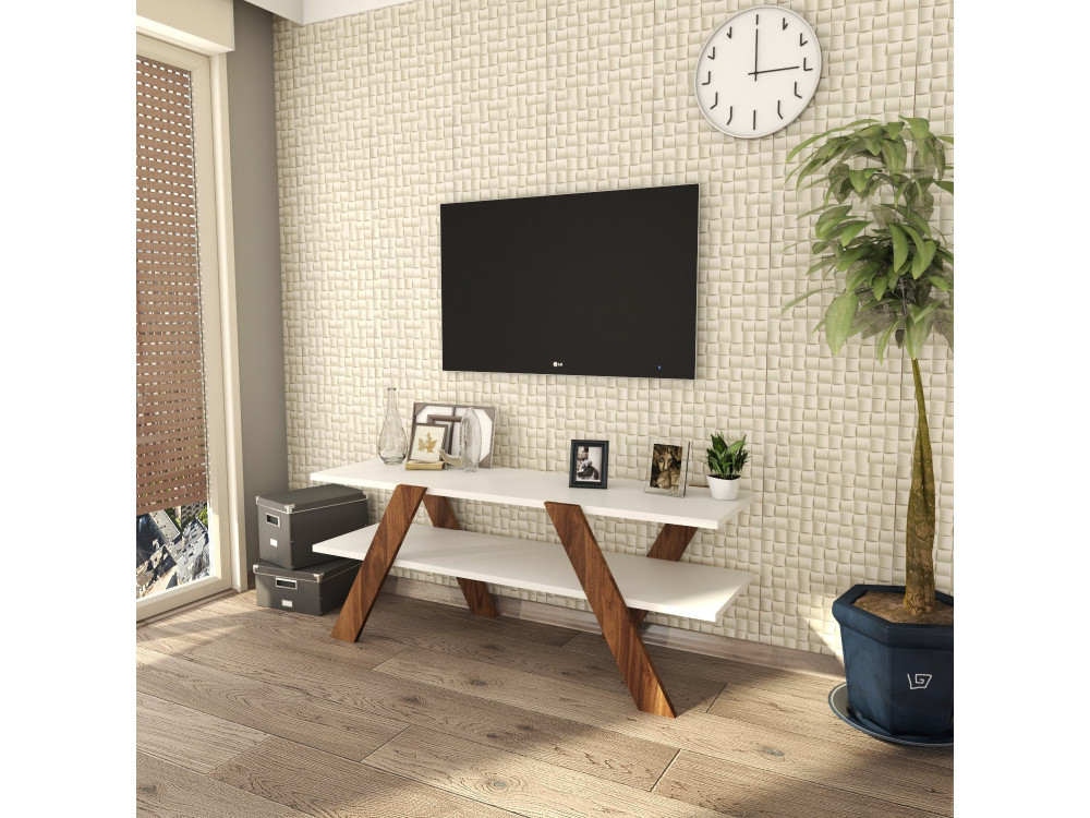 Meuble TV en bois "Basic" - 120 x 33 x 45 cm - Blanc