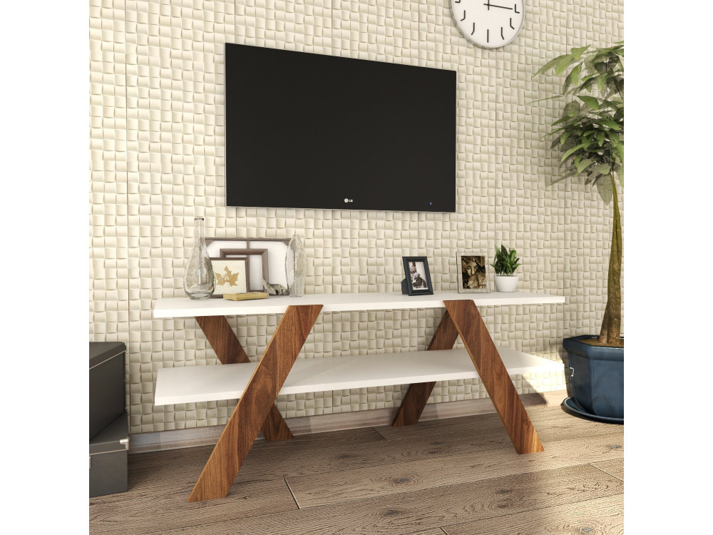 Meuble TV en bois "Basic" - 120 x 33 x 45 cm - Blanc