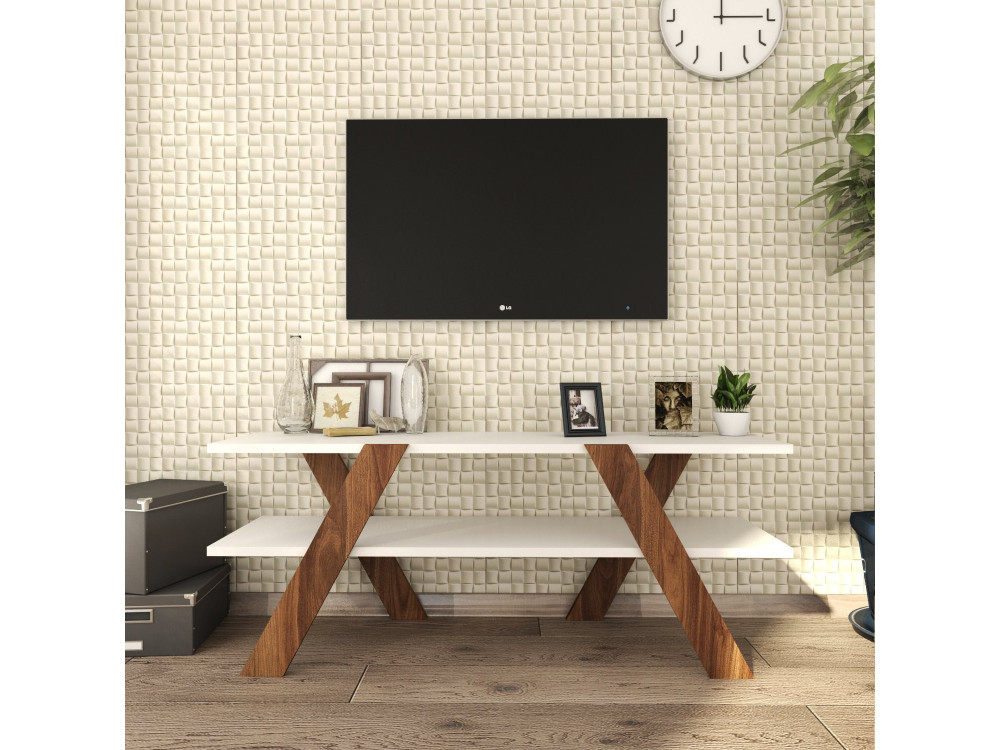 Meuble TV en bois "Basic" - 120 x 33 x 45 cm - Blanc