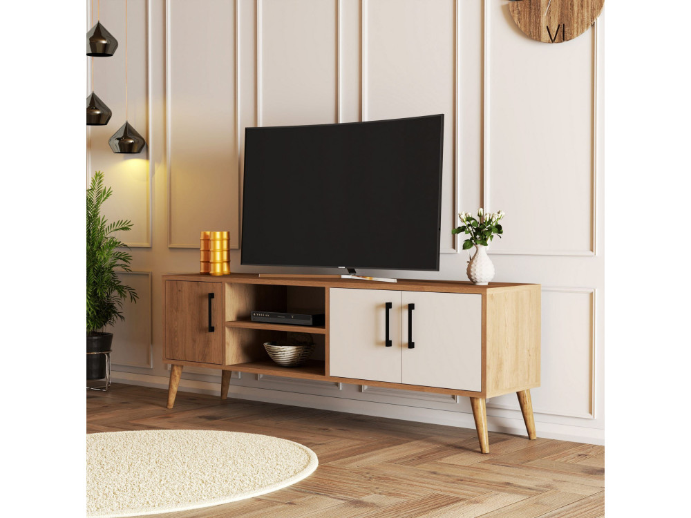 Meuble TV en bois "Exxen" - 150 x 34 x 52 cm - Blanc