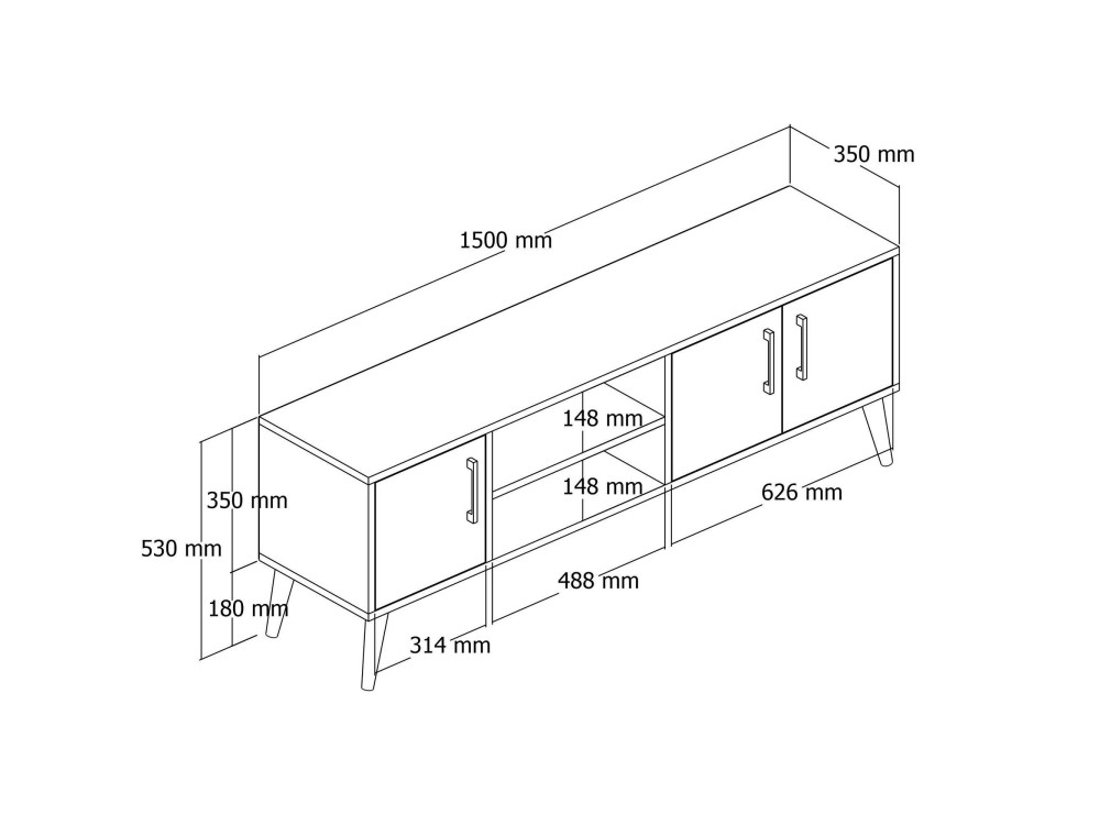 Meuble TV en bois "Exxen" - 150 x 34 x 52 cm - Blanc