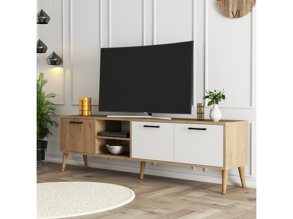 Meuble TV en bois "Exxen" - 180 x 35 x 53 cm - Blanc