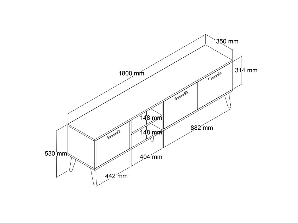 Meuble TV en bois "Exxen" - 180 x 35 x 53 cm - Blanc