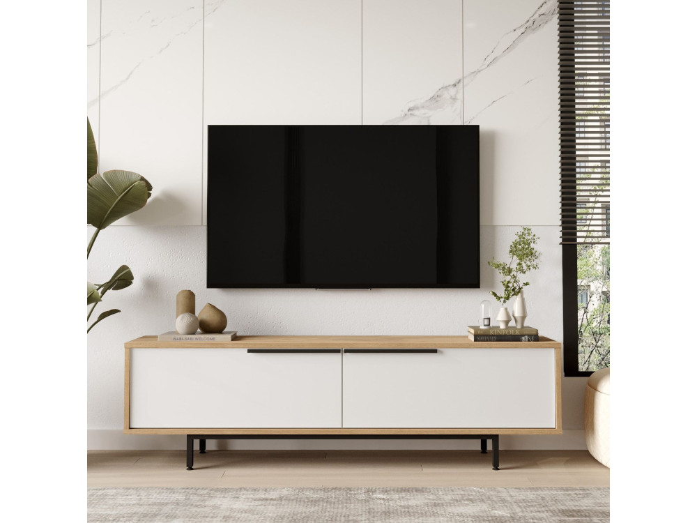 Meuble TV en bois "ON1-SW" - 160 x 35 x 45 cm - Blanc