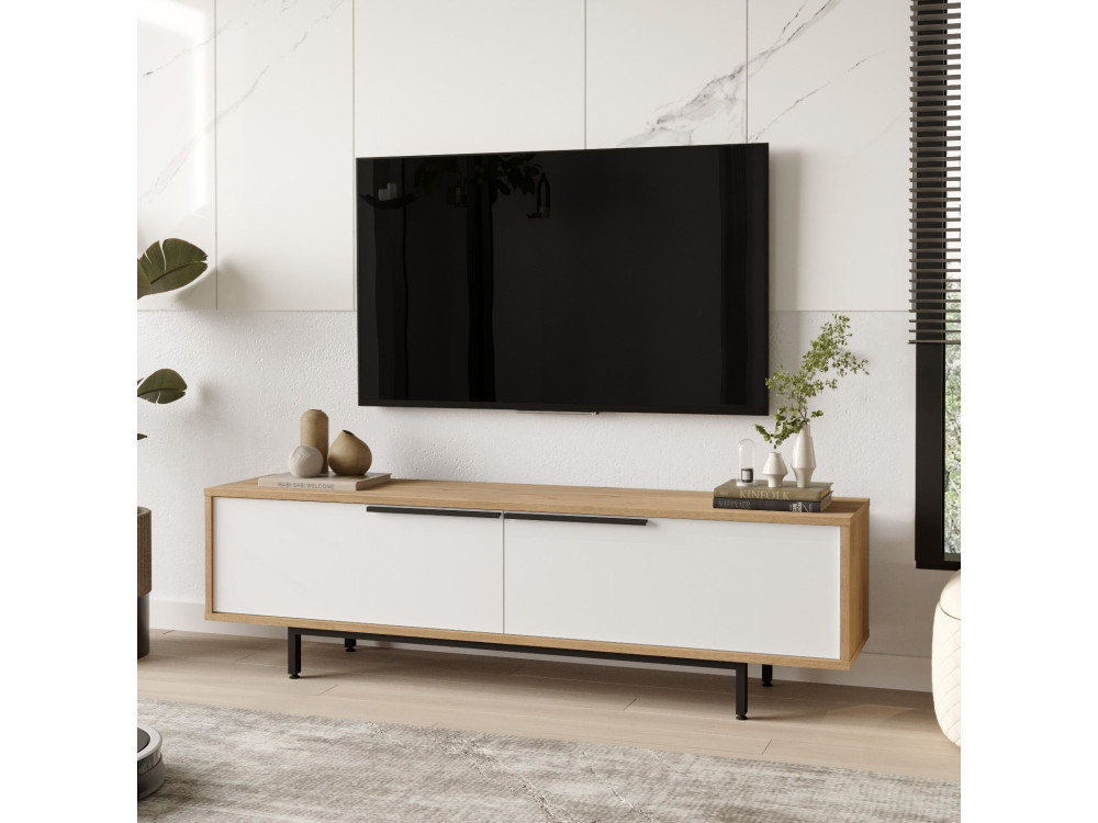 Meuble TV en bois "ON1-SW" - 160 x 35 x 45 cm - Blanc