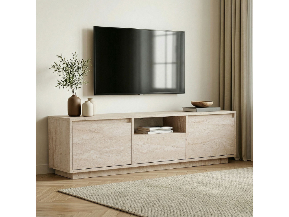 Meuble TV en bois "Sentinel" - 160 x 30 x 42 cm - Travertin