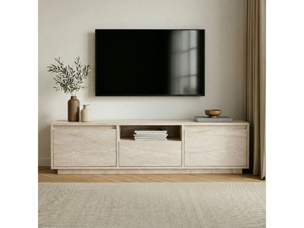 Meuble TV en bois "Sentinel" - 160 x 30 x 42 cm - Travertin
