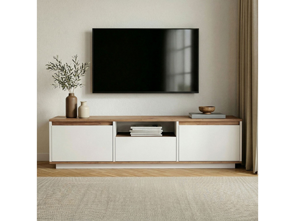Meuble TV en bois "Sentinel" - 160 x 30 x 42 cm - Blanc