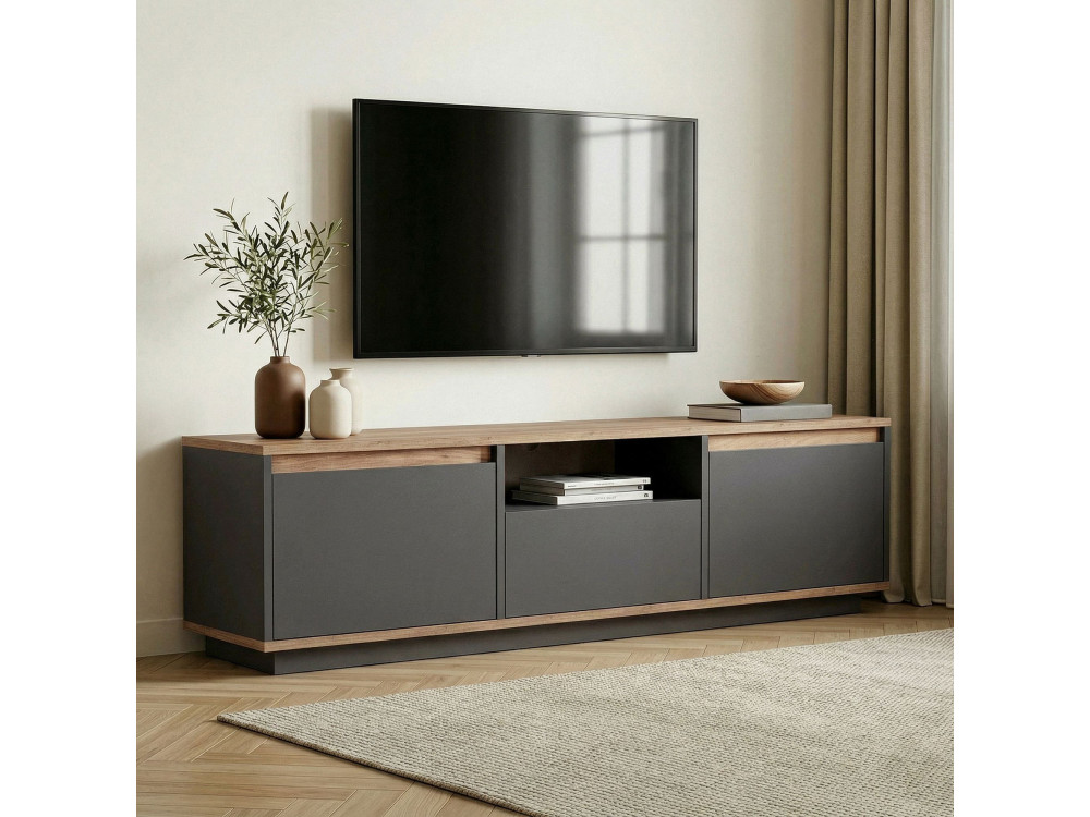 Meuble TV en bois "Sentinel" - 160 x 30 x 42 cm - Gris anthracite