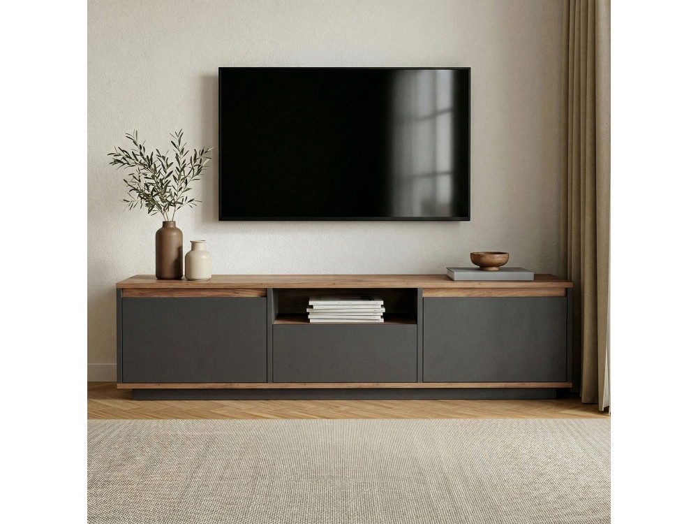 Meuble TV en bois "Sentinel" - 160 x 30 x 42 cm - Gris anthracite