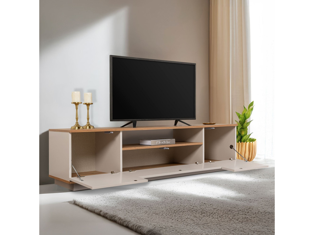 Meuble TV en bois "Veramont" - 180 x 44 x 44 cm - Crème