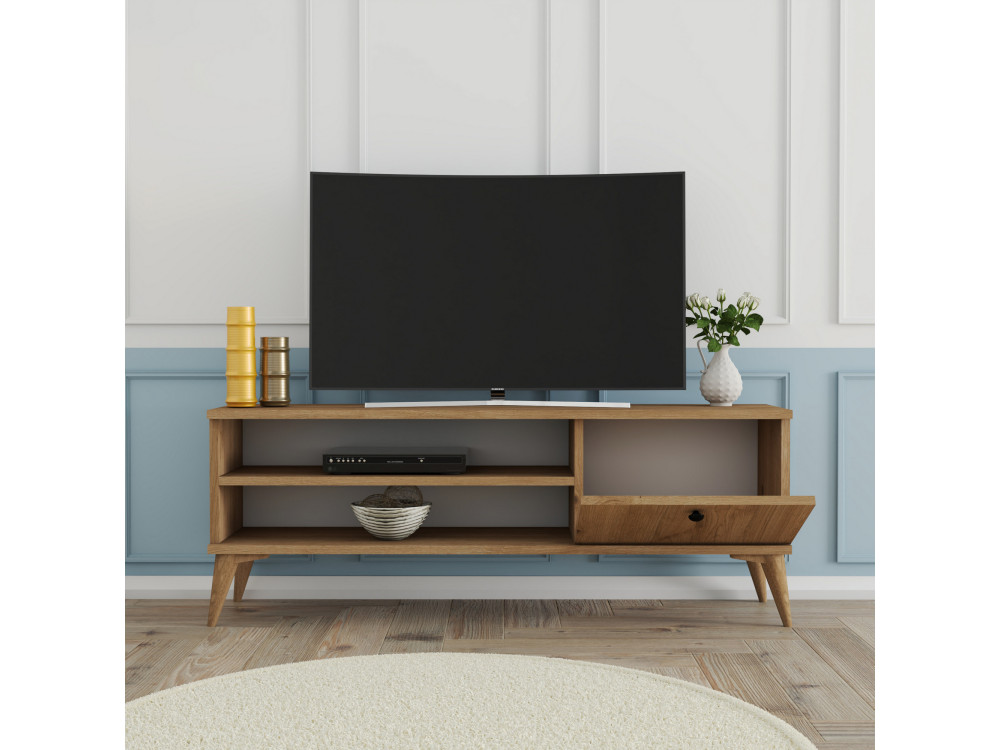 Meuble TV en bois "Retro" - 120 x 29 x 44 cm - Beige