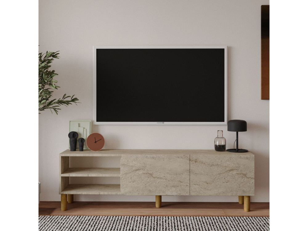 Meuble TV en bois "River" - 150 x 31 x 48 cm - Travertin