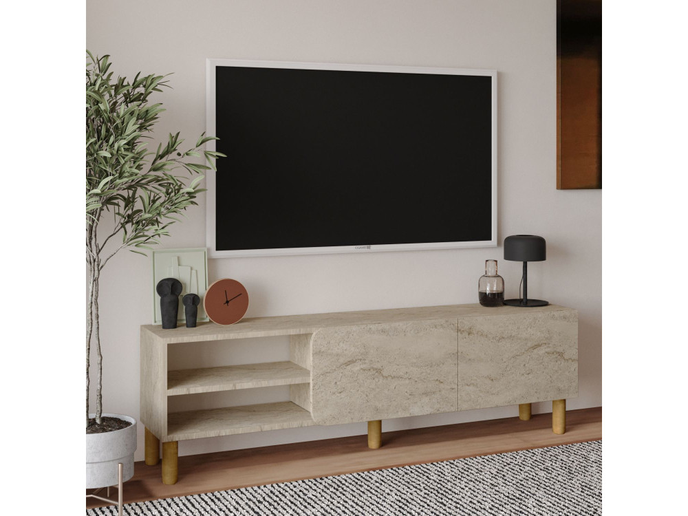 Meuble TV en bois "River" - 150 x 31 x 48 cm - Travertin