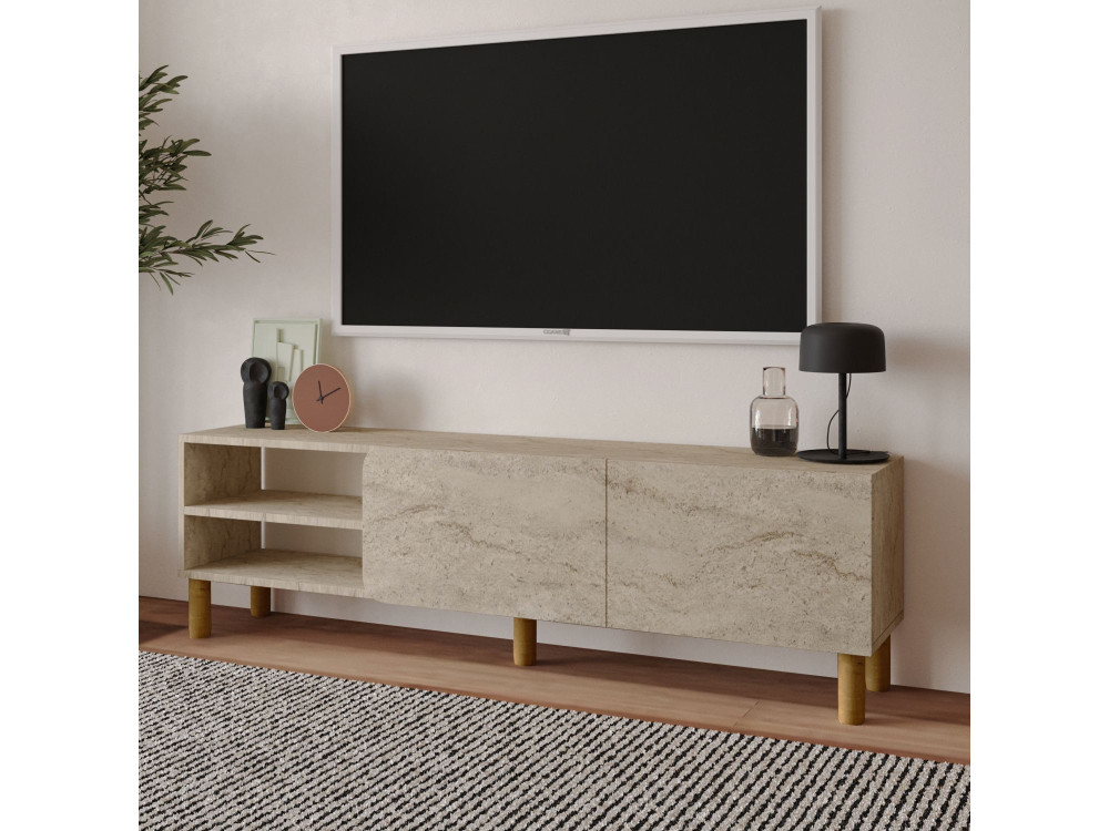 Meuble TV en bois "River" - 150 x 31 x 48 cm - Travertin