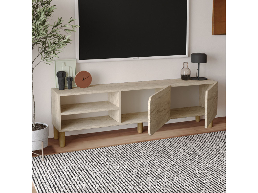 Meuble TV en bois "River" - 150 x 31 x 48 cm - Travertin