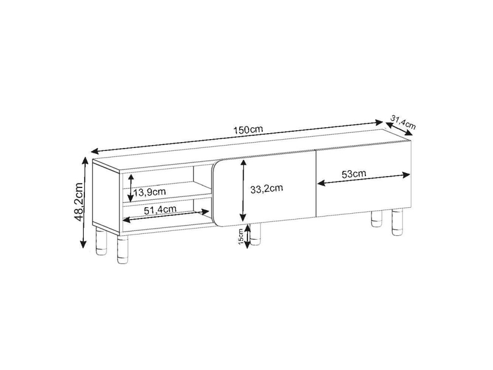 Meuble TV en bois "River" - 150 x 31 x 48 cm - Travertin