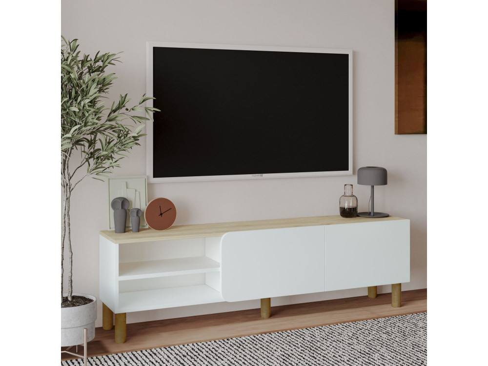 Meuble TV en bois "River" - 150 x 31 x 48 cm - Blanc