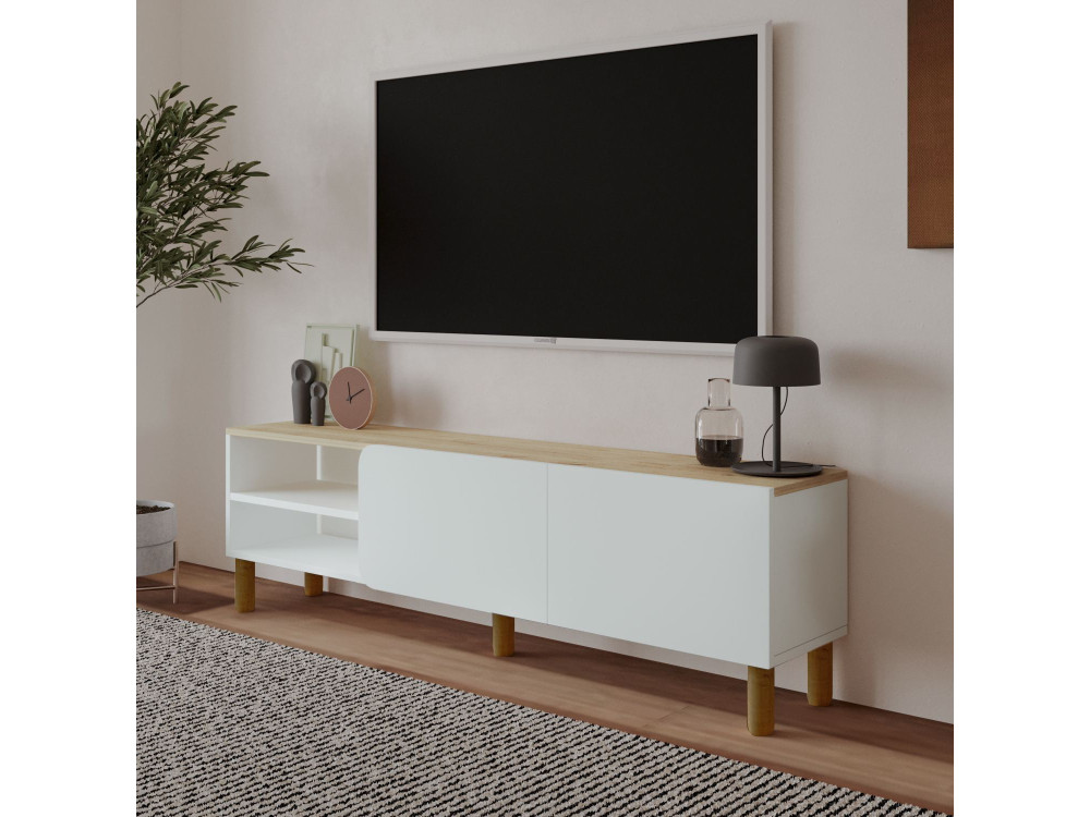 Meuble TV en bois "River" - 150 x 31 x 48 cm - Blanc