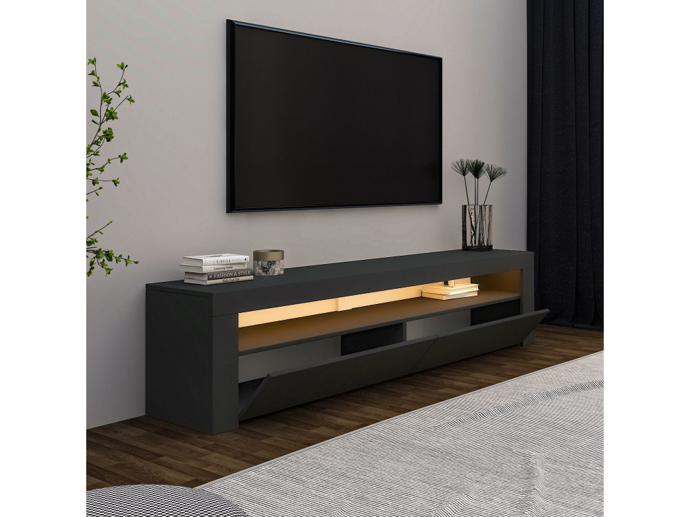 Meuble TV en bois "Bati" - 150 x 36 x 46 cm - Gris anthracite
