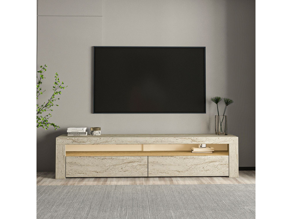 Meuble TV en bois "Bati" - 150 x 36 x 46 cm - Travertin