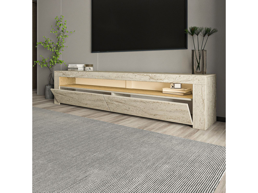 Meuble TV en bois "Bati" - 150 x 36 x 46 cm - Travertin