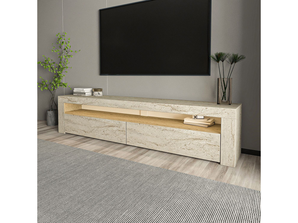 Meuble TV en bois "Bati" - 150 x 36 x 46 cm - Travertin