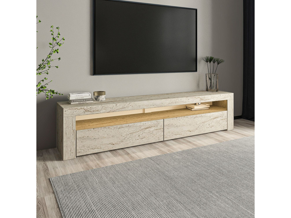 Meuble TV en bois "Bati" - 150 x 36 x 46 cm - Travertin
