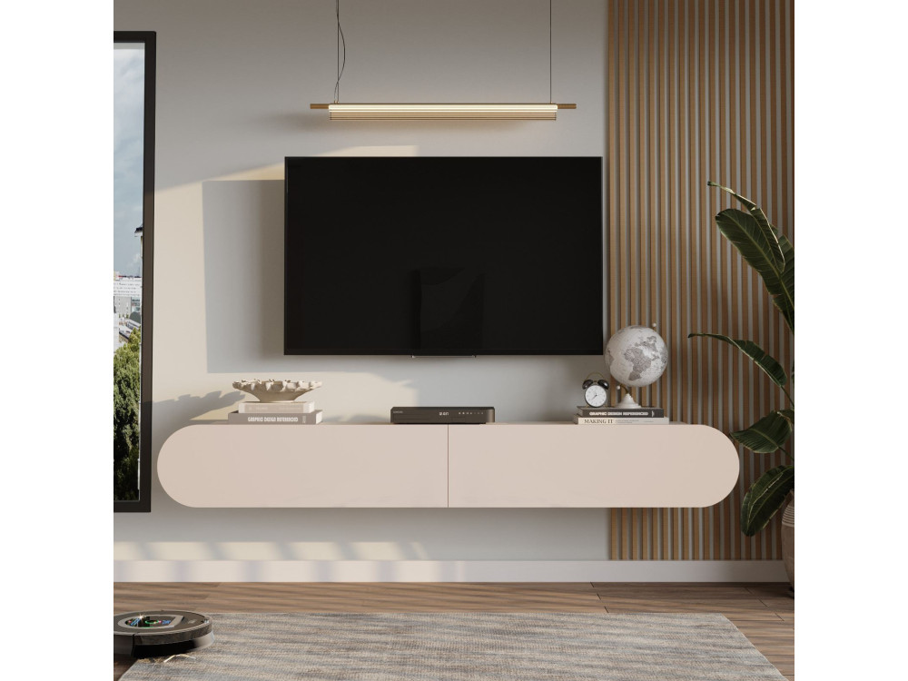 Meuble TV en bois "LUM1" - 180 x 31 x 29 cm - Crème