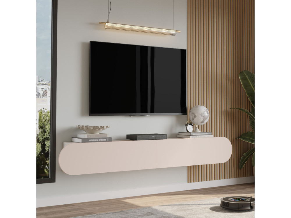 Meuble TV en bois "LUM1" - 180 x 31 x 29 cm - Crème