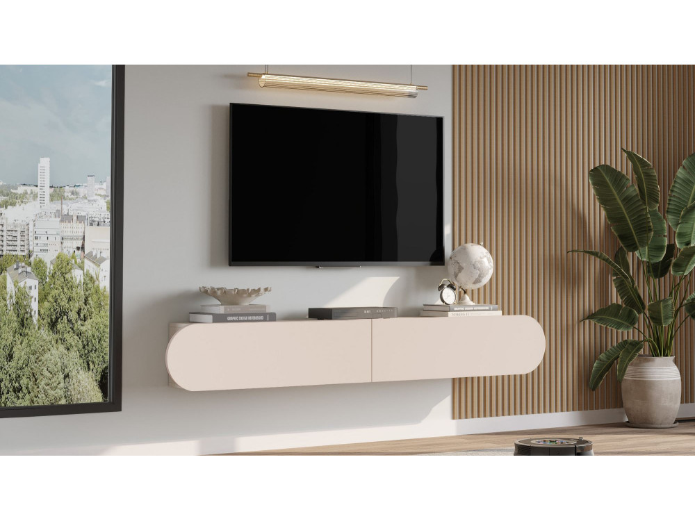 Meuble TV en bois "LUM1" - 180 x 31 x 29 cm - Crème