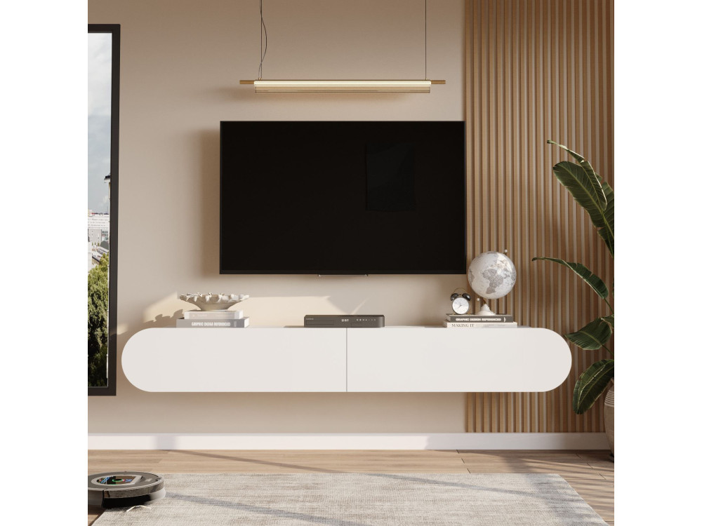 Meuble TV en bois "LUM1" - 180 x 31 x 29 cm - Blanc