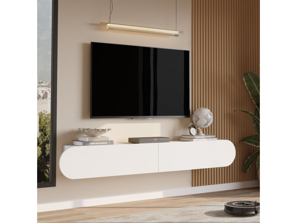 Meuble TV en bois "LUM1" - 180 x 31 x 29 cm - Blanc