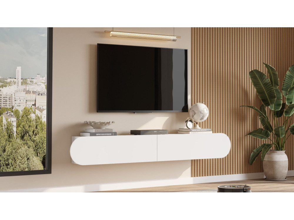 Meuble TV en bois "LUM1" - 180 x 31 x 29 cm - Blanc