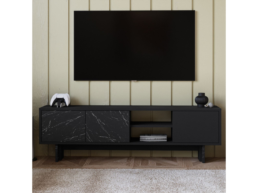 Meuble TV en bois "Ravello" - 150 x 30 x 45 cm - Noir