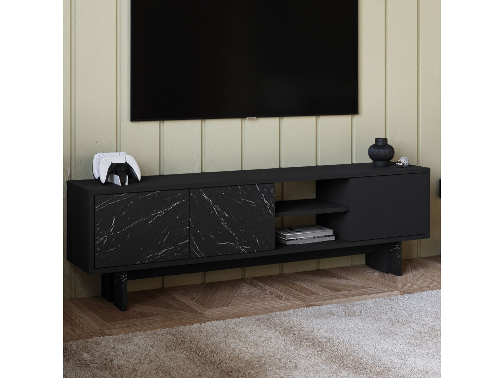 Meuble TV en bois "Ravello" - 150 x 30 x 45 cm - Noir