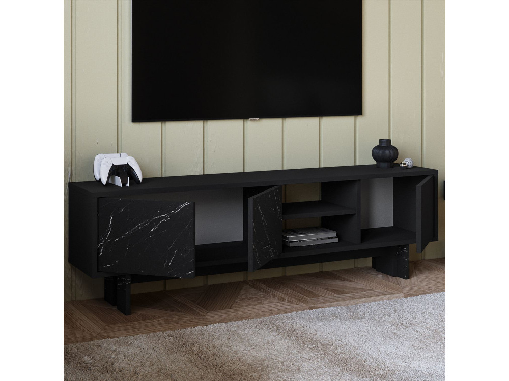 Meuble TV en bois "Ravello" - 150 x 30 x 45 cm - Noir
