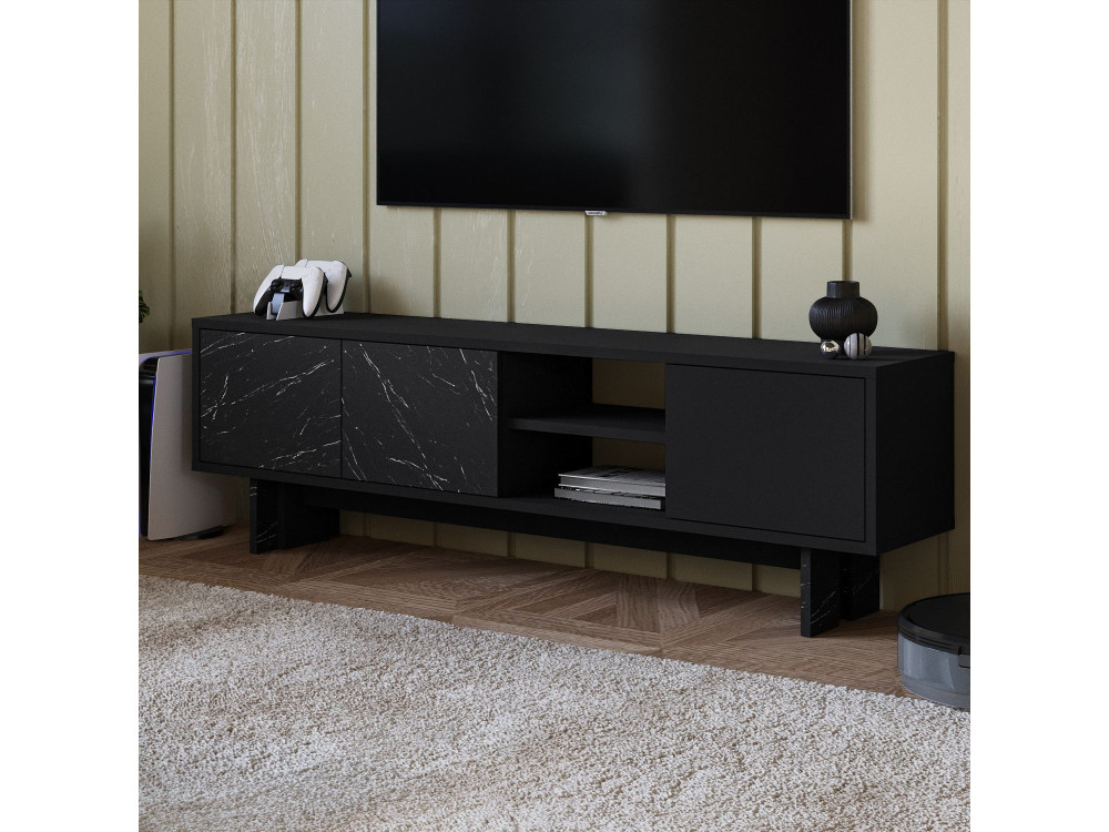 Meuble TV en bois "Ravello" - 150 x 30 x 45 cm - Noir