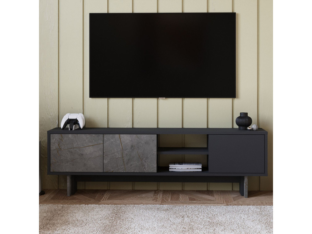 Meuble TV en bois "Ravello" - 150 x 30 x 45 cm - Gris anthracite