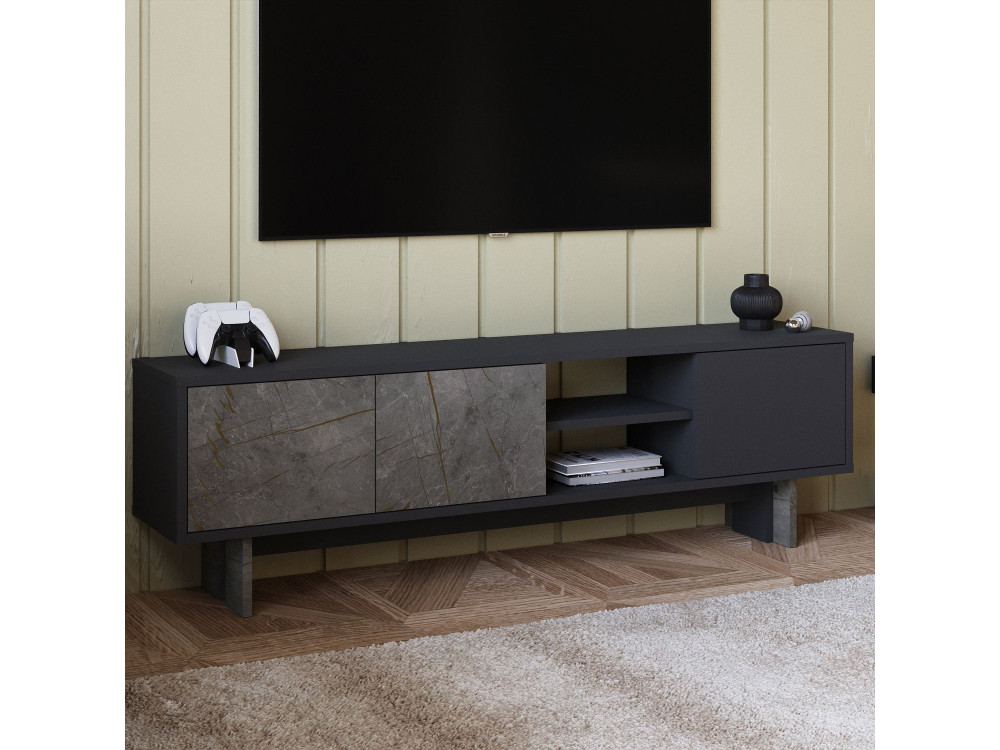 Meuble TV en bois "Ravello" - 150 x 30 x 45 cm - Gris anthracite
