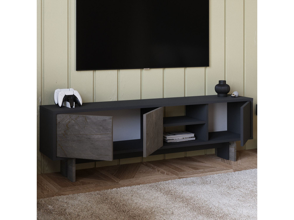 Meuble TV en bois "Ravello" - 150 x 30 x 45 cm - Gris anthracite