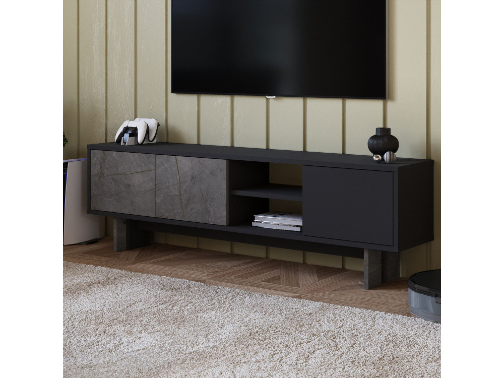 Meuble TV en bois "Ravello" - 150 x 30 x 45 cm - Gris anthracite