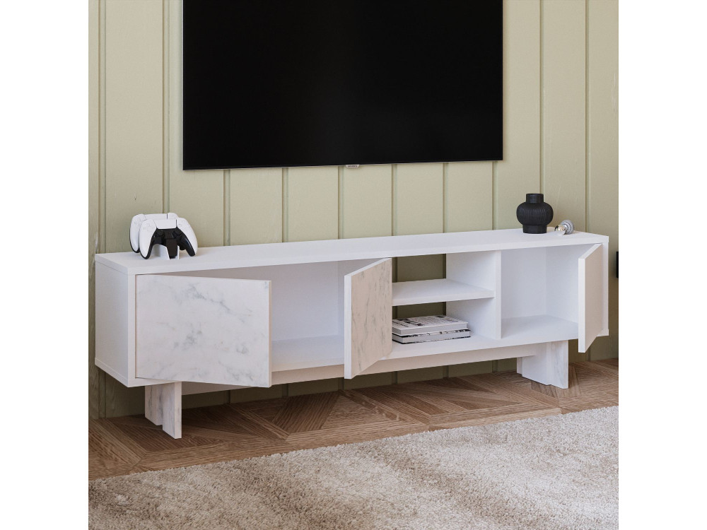 Meuble TV en bois "Ravello" - 150 x 30 x 45 cm - Blanc