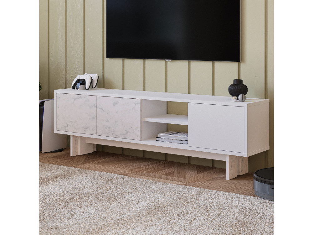 Meuble TV en bois "Ravello" - 150 x 30 x 45 cm - Blanc