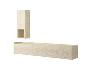 Meuble TV avec étagère murale en bois "Sema" - 160 x 30 x 35 cm - Travertin