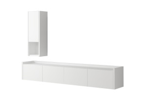 Meuble TV avec étagère murale en bois "Sema" - 160 x 30 x 35 cm - Blanc