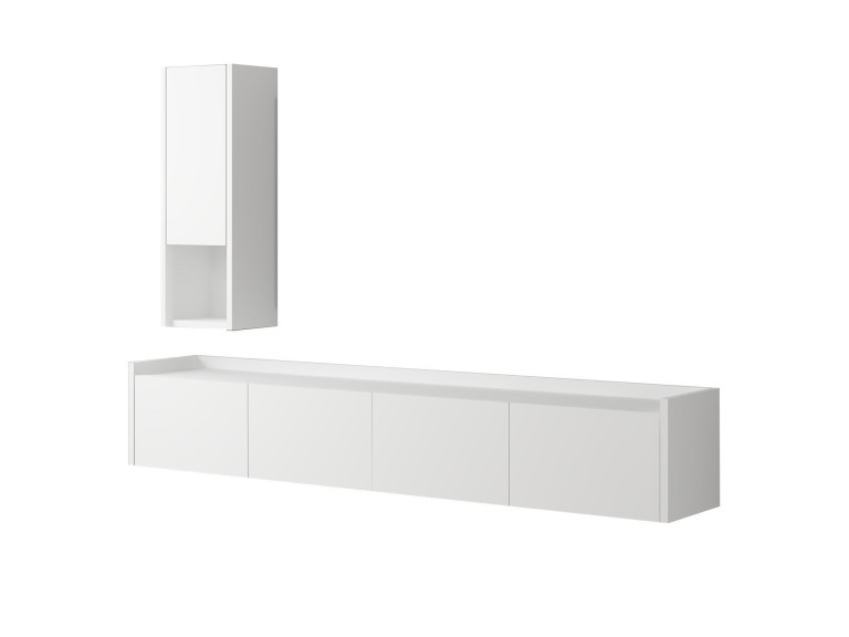 Meuble TV avec étagère murale en bois "Sema" - 160 x 30 x 35 cm - Blanc