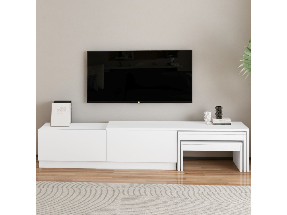 Meuble TV en bois "Nest" - 180 x 30 x 36 cm - Blanc